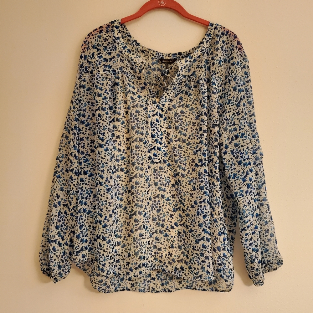 Daisy Fuentes sheer blouse with cream tank